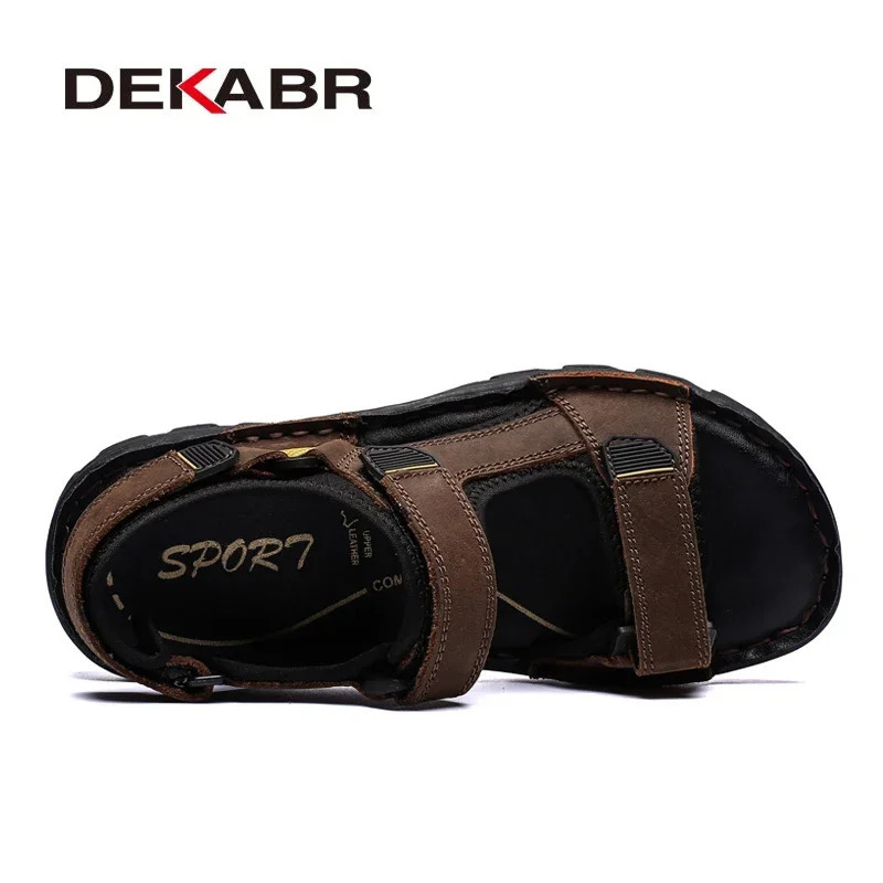 DEKABR Men Genuine Leather Sandals Summer Beach Breathable Fisherman Shoes Slipper Style Soft Bottom Flat Shoes Plus Size 38~48 250217