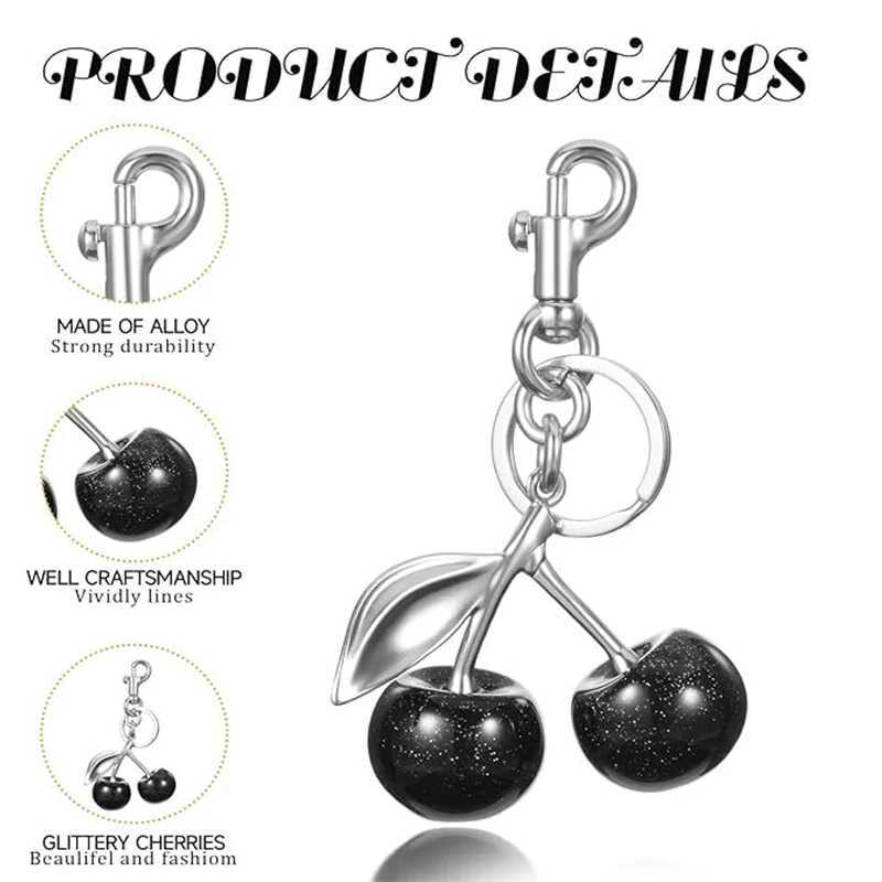 Keychains Lanyards Cherry Bag Charm Black Womens Pendant Sparkling Resin Metal Car Room Keychain Decoration Birhday Wedding Gift H250217
