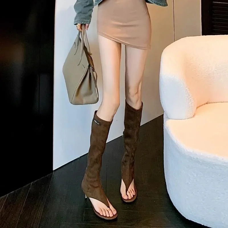 Summer High-heeled Sandals Womens Fashion Toe Suede Side Zipper Anti-slip Wear-resistant High-heeled Shoes 250217