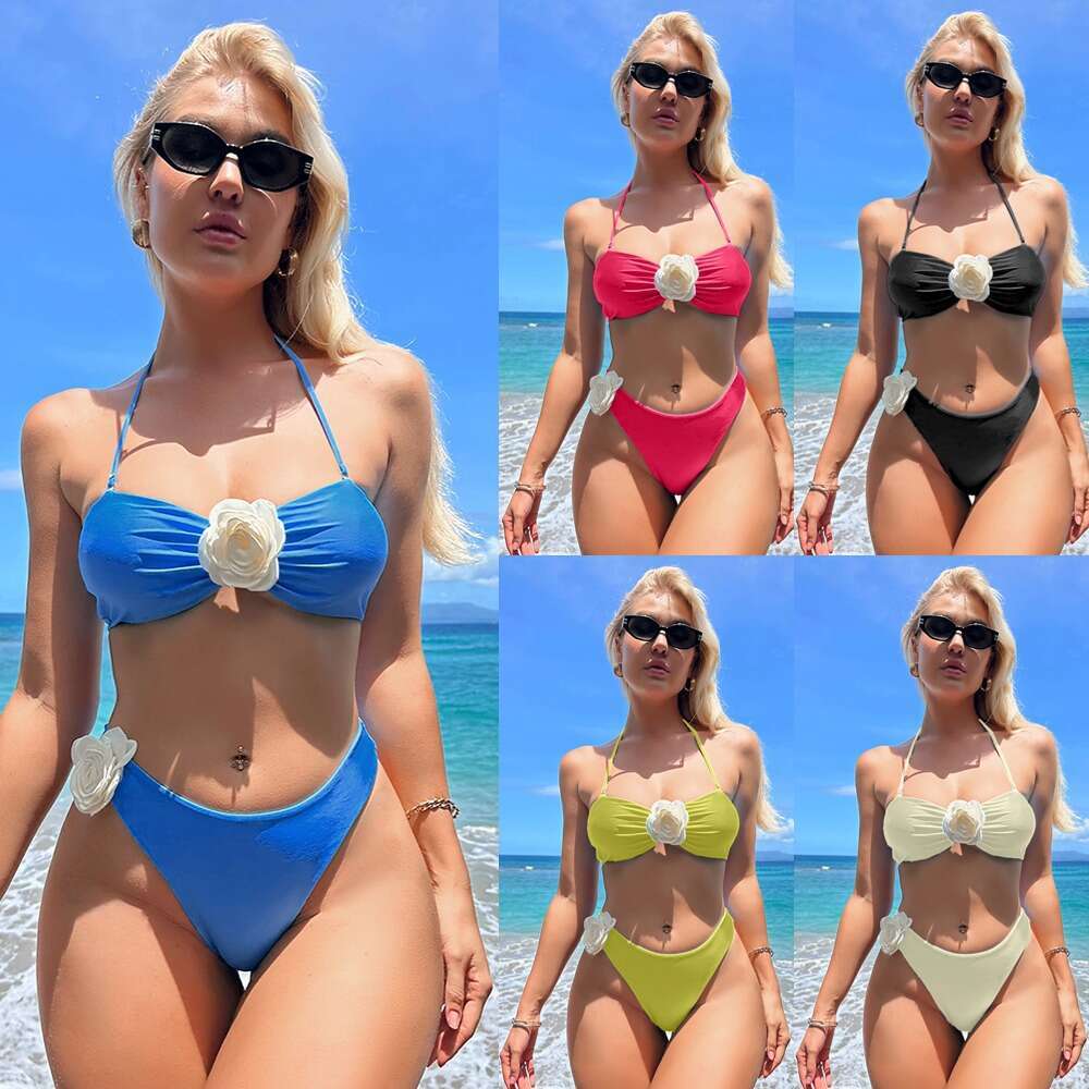 2025 New Sexy Solid Color Neck Hanging Bra Flower Two Wear Bikini Beach Women's Swimsuit Holiday Luxury Swimsuit Designer Bathing Suit New Produc