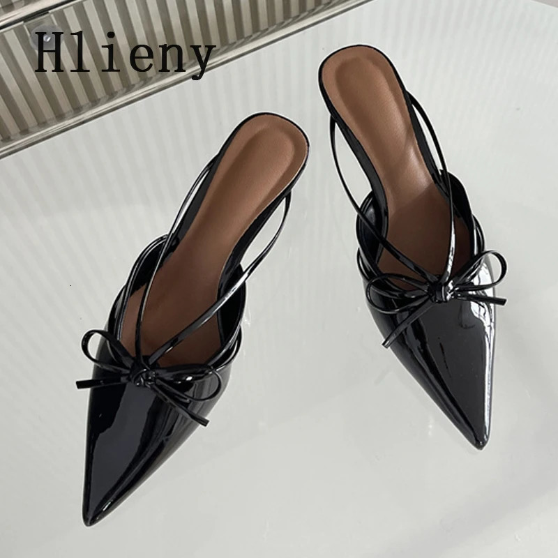 Hlieny Fashion Butterfly-Knot Pointed Toe Low Thin Heels Mules Slippers Women Pumps Shallow Slingback Sandal Female Shoes 250217