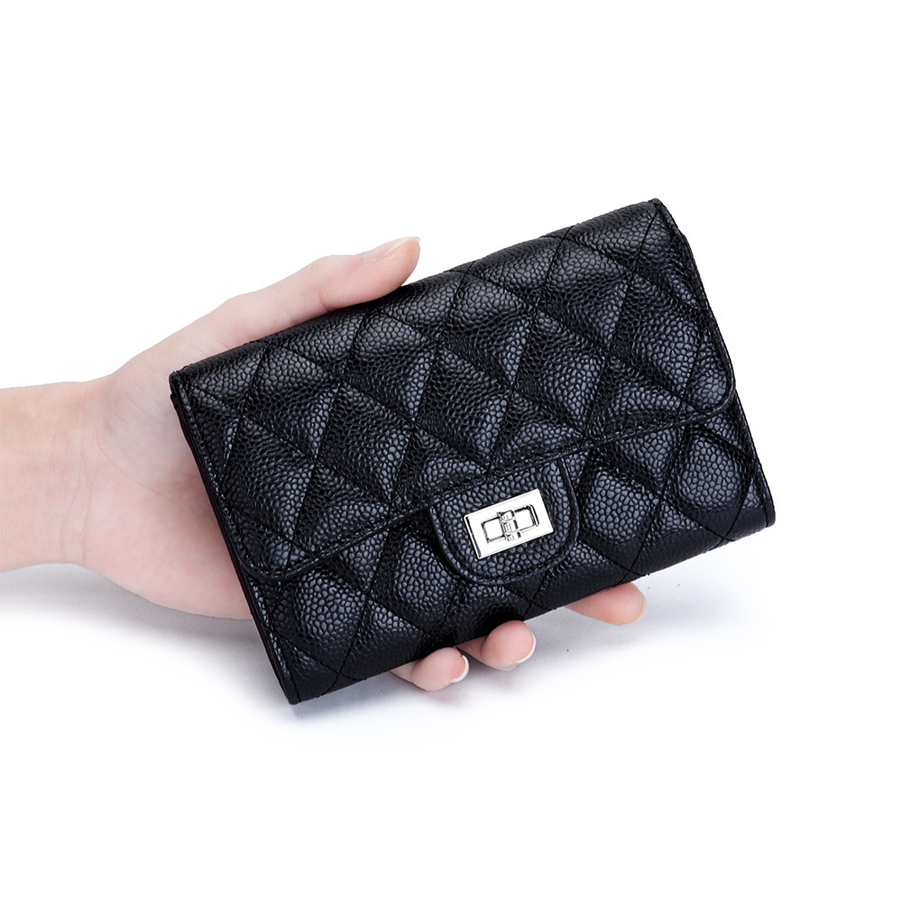 Womens Leather Trifold Wallet, hot Elegant Cowhide Caviar Pattern Tri-Fold Wallet Women, Large Capacity Card Holder, Short Purse, Perfect for Daily Us