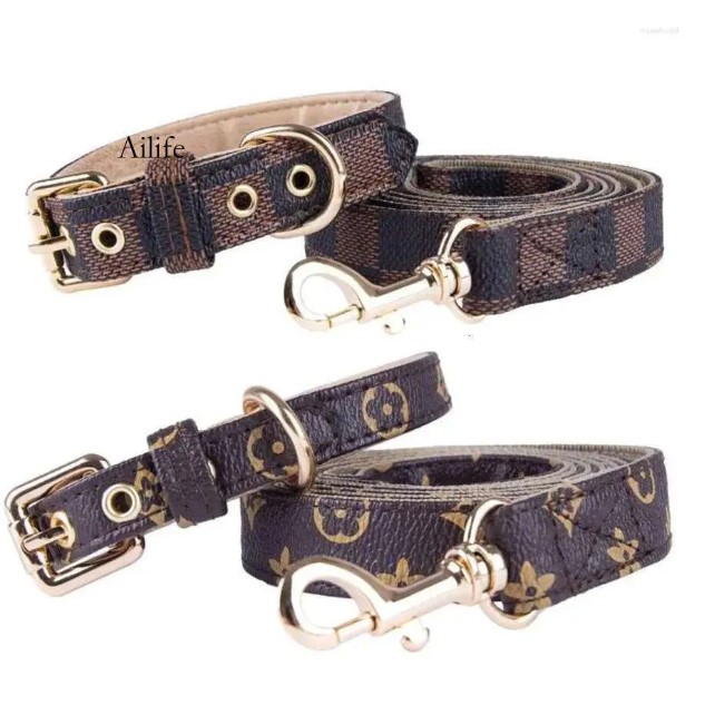 Dog Collars Leash Set Classic Presbya Designer Letters Pattern Print Leashes PU Leather Fashion Casual Adjustable Dogs Cats Neck Strap Cute Pet Collar Poodle