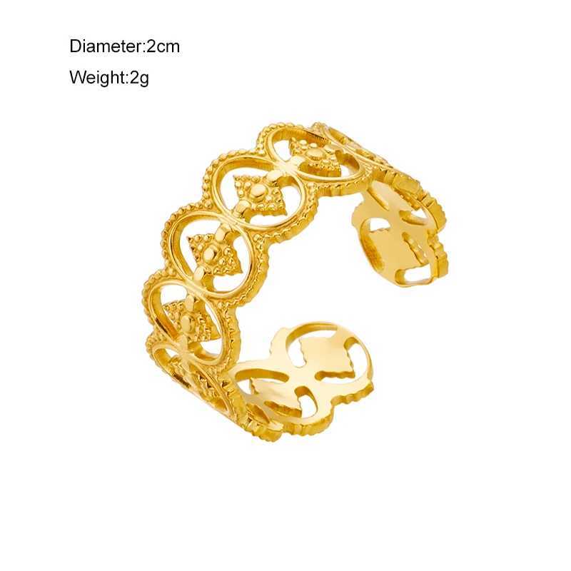 Cluster Rings DIEYURO 316L Stainless Steel Retro Open Womens Ring Hollow Outer Gold Adjustable New Jewelry Wholesale H250217