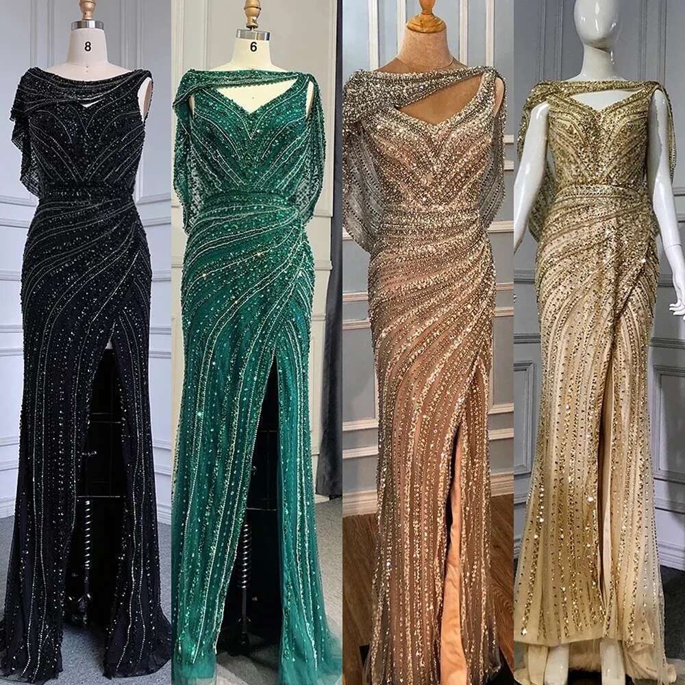 Nude Sier Mermaid Evening Gowns Dubai Beading Sparkle Sleeveless Sexy Formal Dress Customize