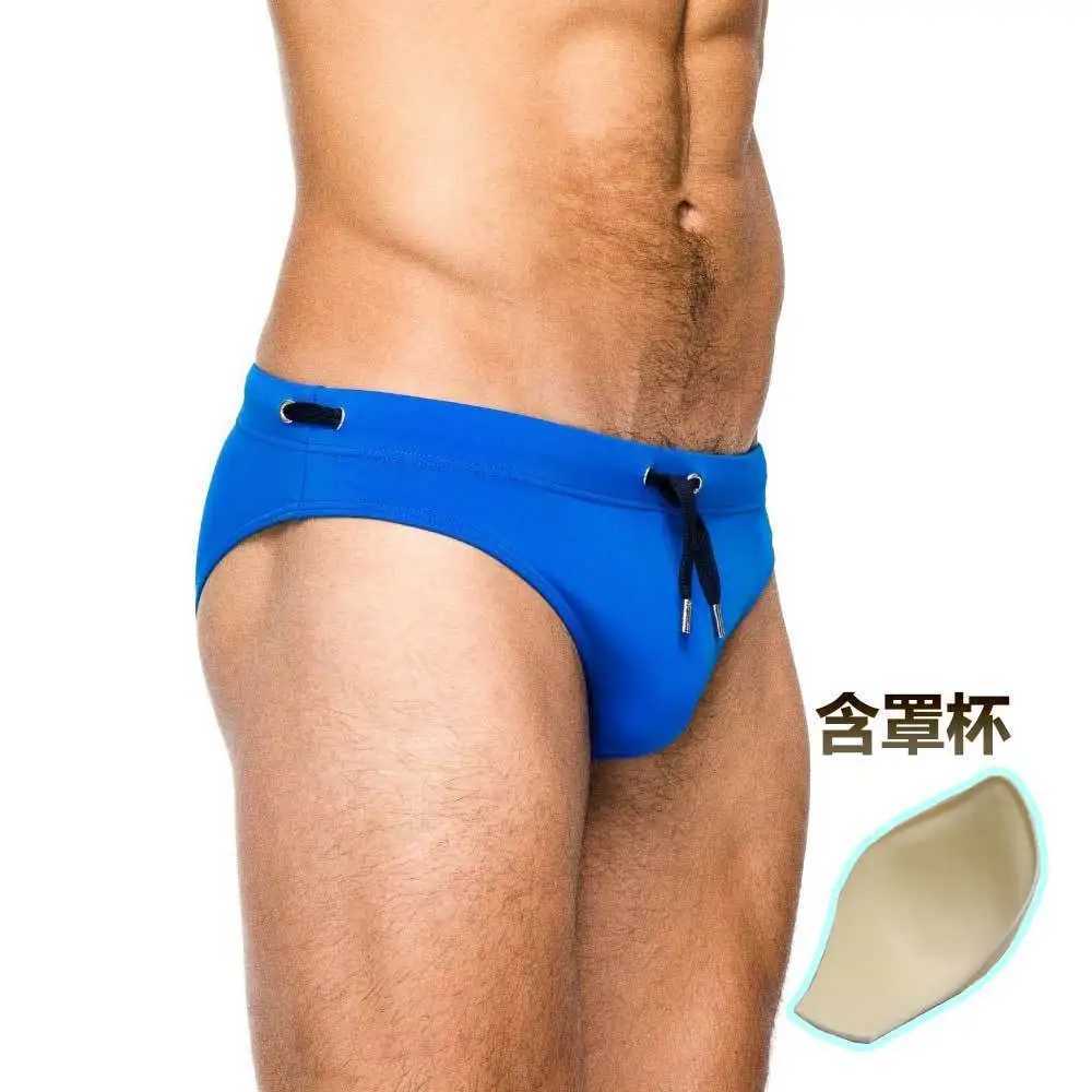 Mens Speedos Solid Color Tether U-Shaped Cup Sexy Nylon Beach Pool Hot Spring Large Size Speedos include cups M250218