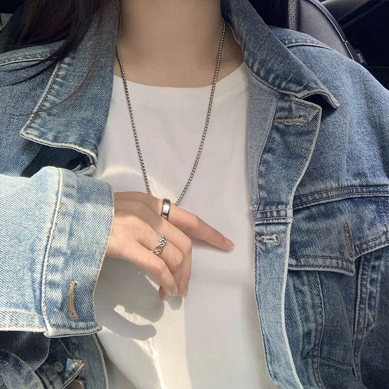 Wang Yibo's Same Style Titanium Steel Ring Necklace for Women's Instagram Trendy Hip Hop Personality Couple 2021 New Sweater Chain