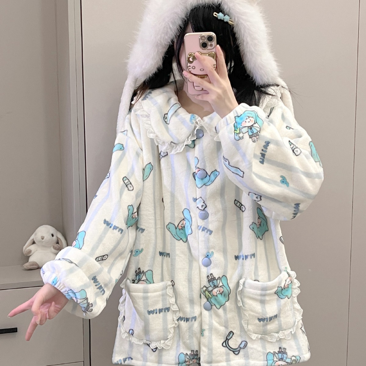 B699-Winter new style flannel thick warm cute girl soft girl pajamas home clothes suit