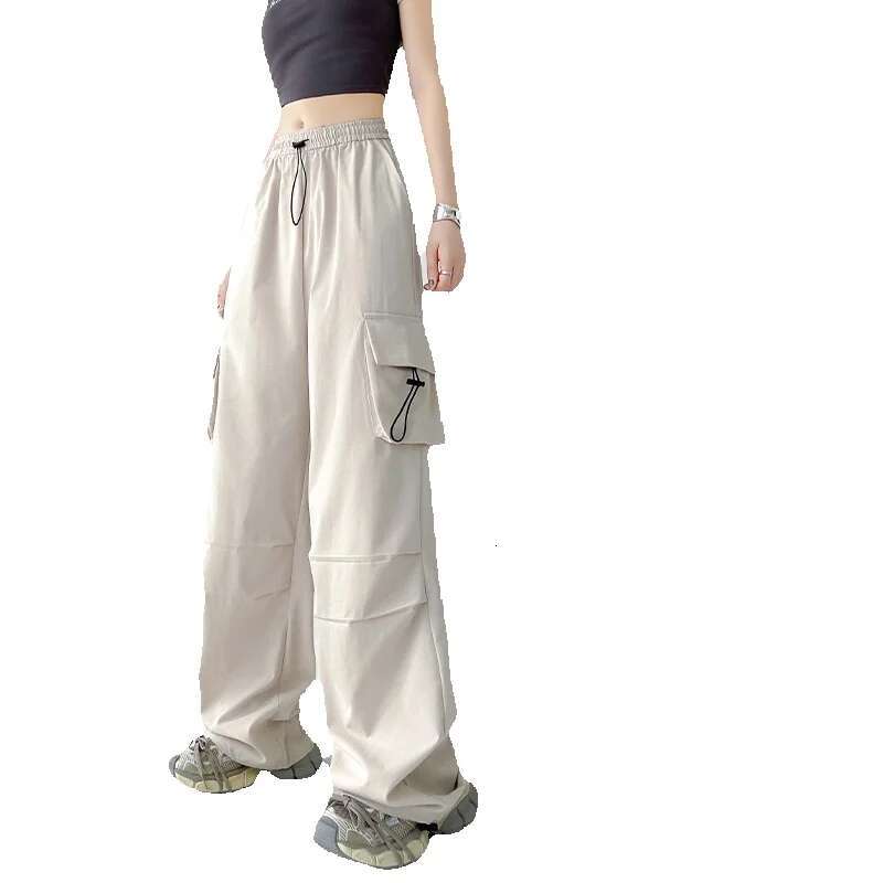 American wide leg paratrooper overalls womens summer high waist mountaineering sports pants loose retro casual assault paper bag pants