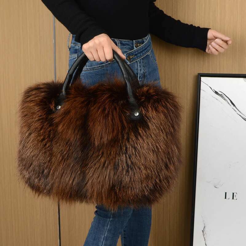 Red Fox Handbag Women Single Crossbody Lady Clutch Real Fur Tote Bag Winter Ladies Warm Shoulder Bags