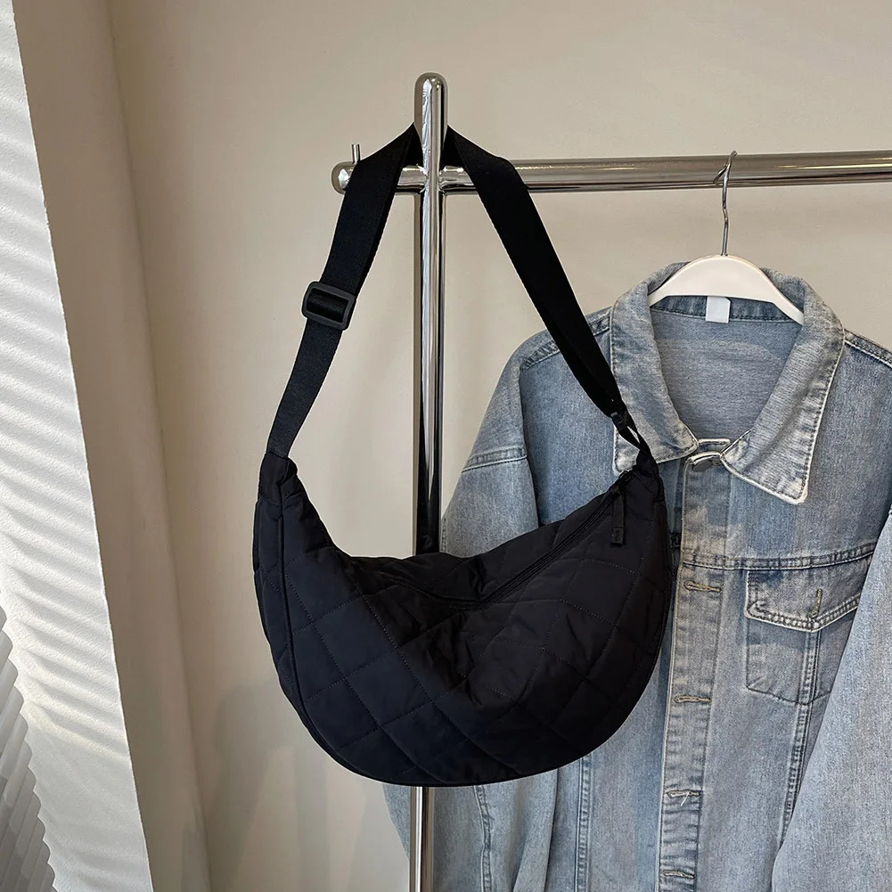 Women Simple Dumpling Handbag Diamond Lattice Padding Satchel Bag Adjustable Strap Fashion Quilted Sling Bag Female Commute Bag 250213