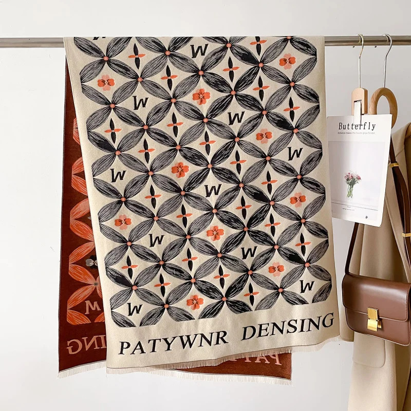 Letters Flowers Fashion Scarf Womens Dual Use Air Conditioning Shawl Student Scarf Thickened Soft Windproof Keep Warm Scarf 250213