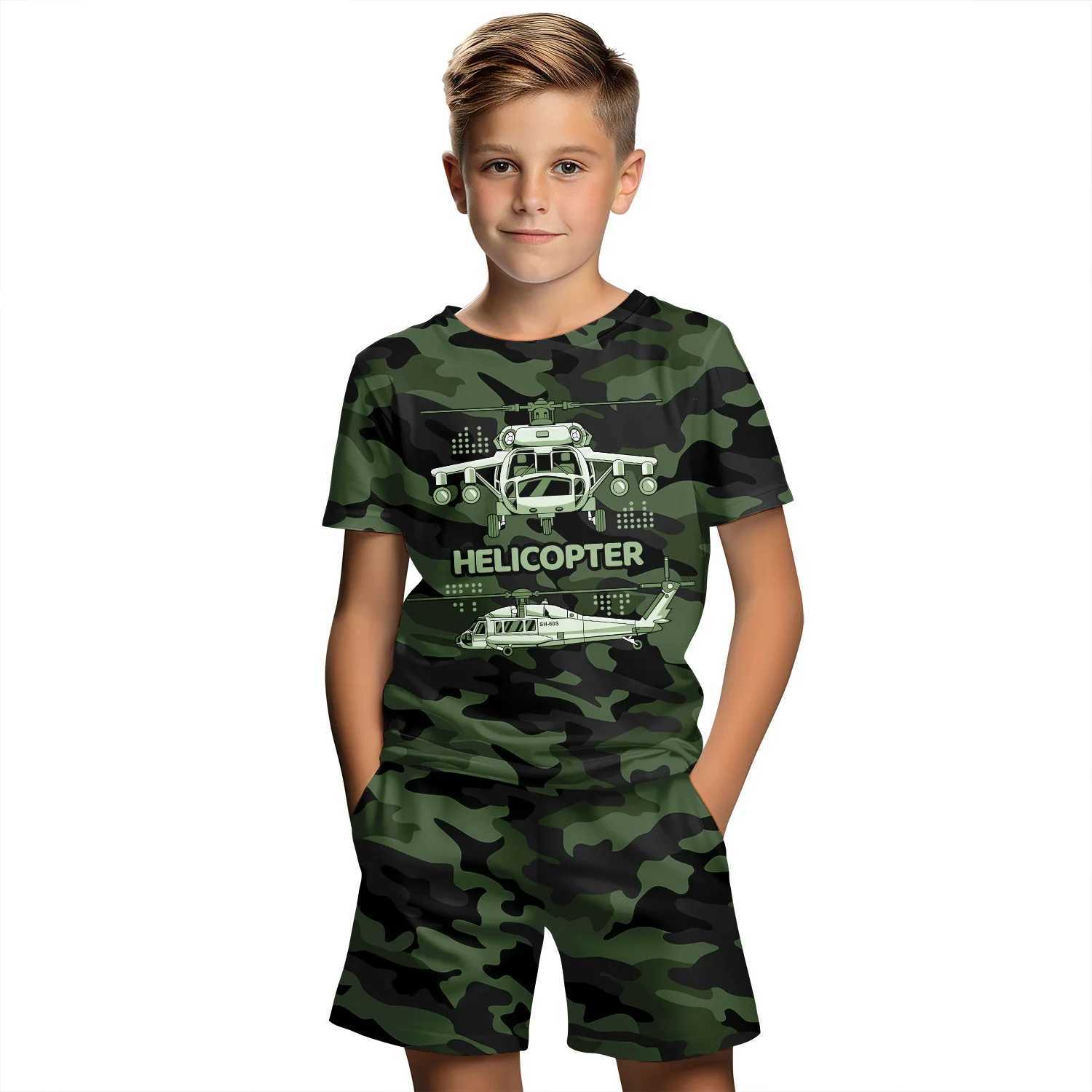 Childrens clothing set boys 3D camouflage printed summer short sleeved T-shirt set boys clothing set girls childrens clothing set W250218