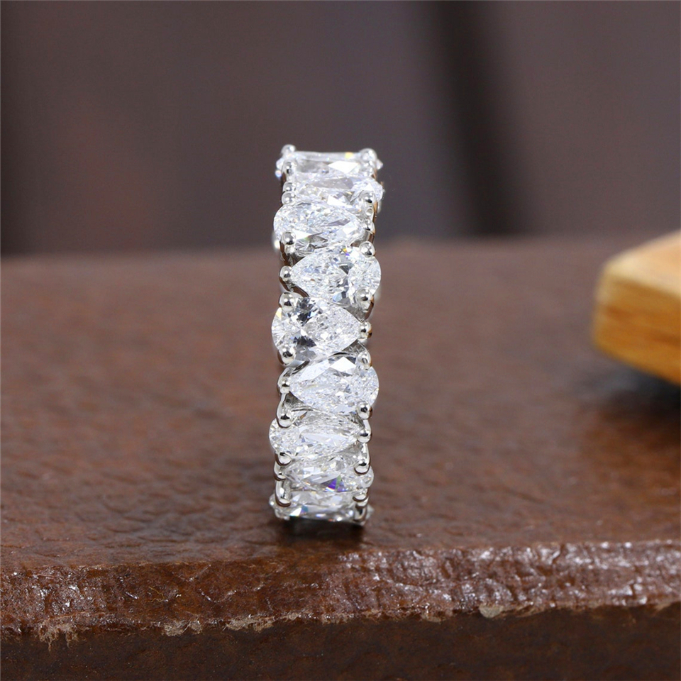 Jewelry 18K Real White Gold Pear Cut 5.0*3.5mm Lab Diamond Full Set Eternity Ring For Women Wedding Band CVD HPHT Gold Anniversary Gift Ring Band