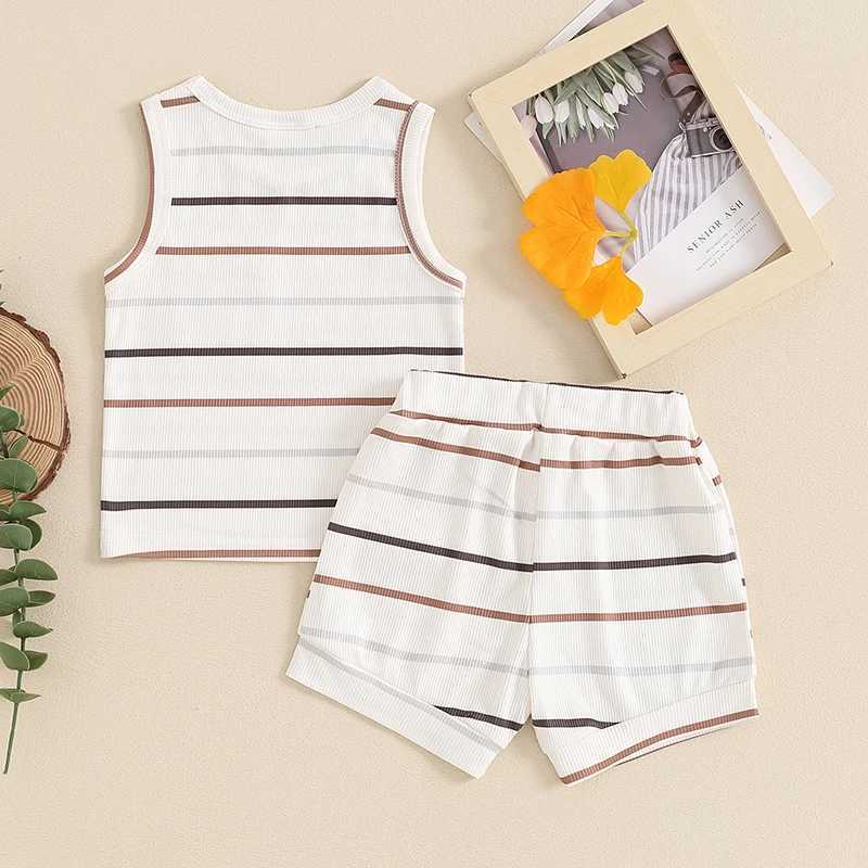 Pudcoco Baby Boy Ribbed Outfits Striped Sleeveless Round Neck Tank Tops Elastic Waist Shorts 2Pcs Summer Set Infant Toddler 0-3T W250218