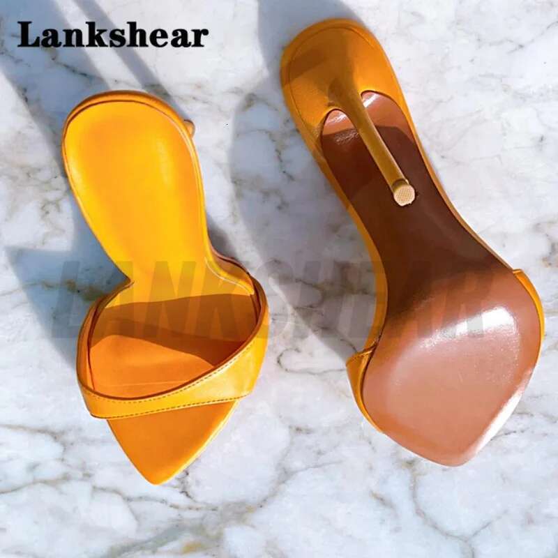 2023 Summer New Sexy Pointed Toe Mule High Heels Slipper Stripper Fashion Slip On Slides Women Party Sandal Shoes Solid Color