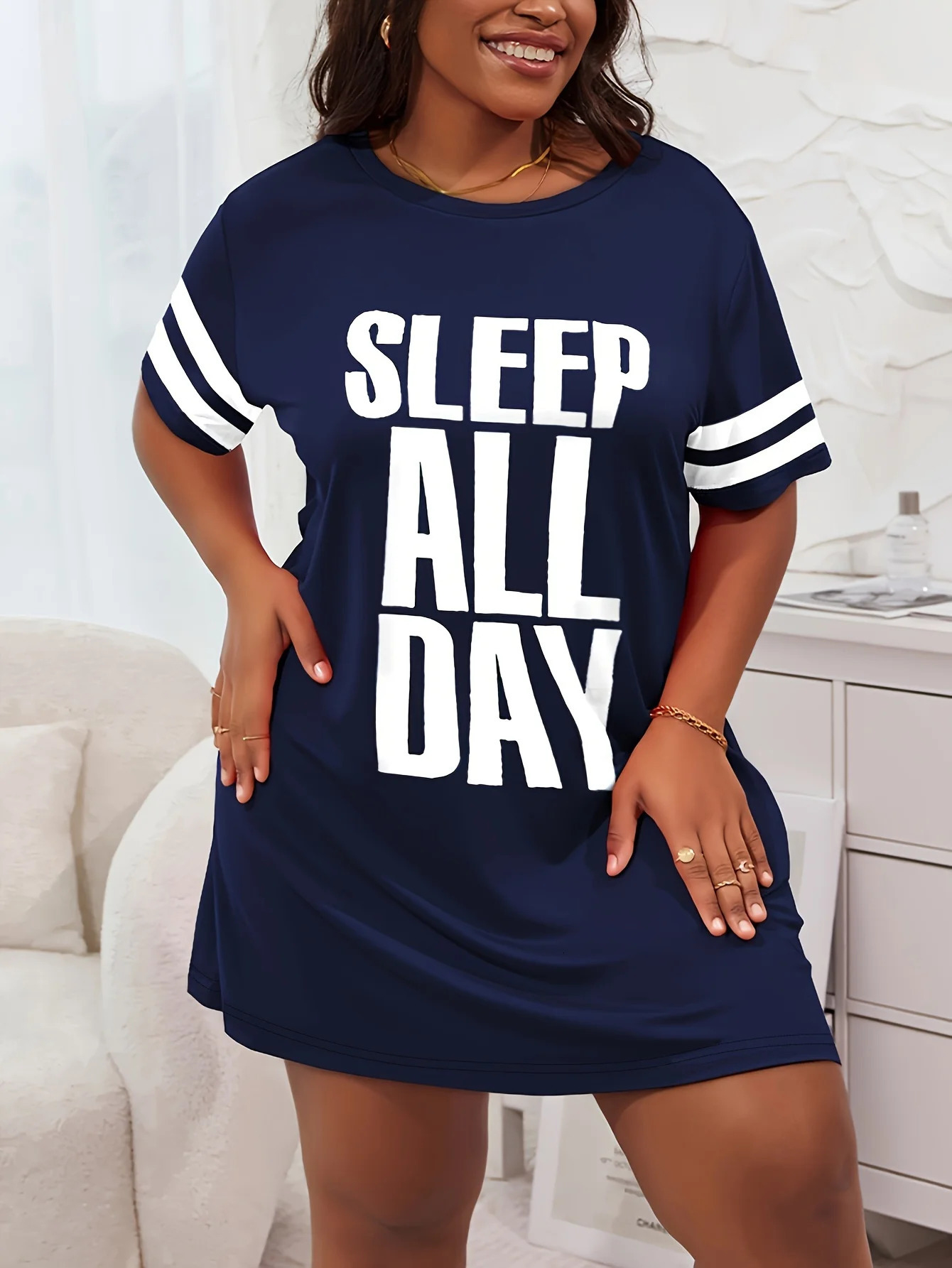 Sleep All Day Printed Womens Nightgowns High Stretch Comfortable Pajamas Summer Home Dress Plus Size Halter 250214