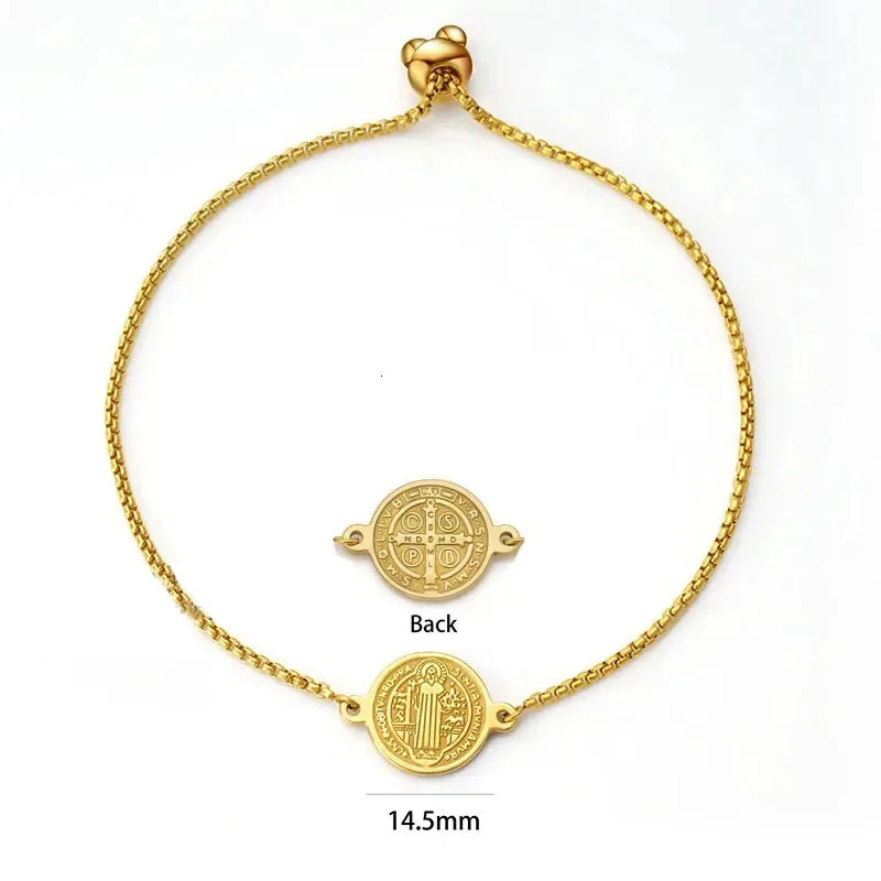 Stainless Steel St Benedict Medal Bracelet Metal San Benito Adjustable Box Chain Bohemia 250213