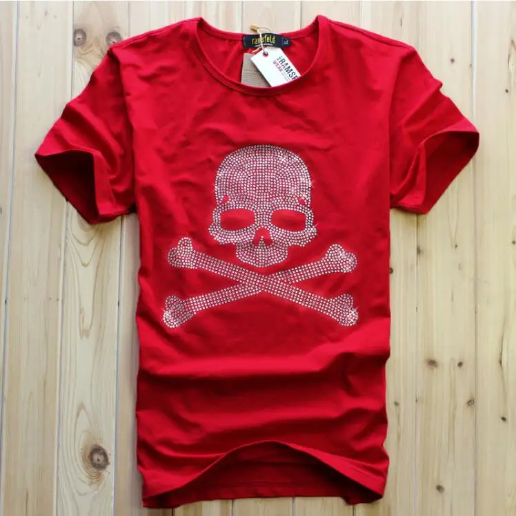 S-6XL Rhinestones Fashion Anime Men Skulls T-shirt cotton Streetwear Hip Pop n drop 250217