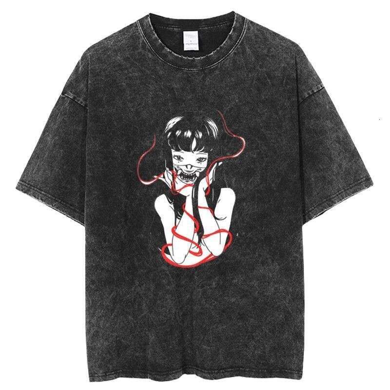 Tomie Junji Ito Fujiang washed vintage printed short sleeved t-shirt t shirts for men Ghost Slayer Blade top