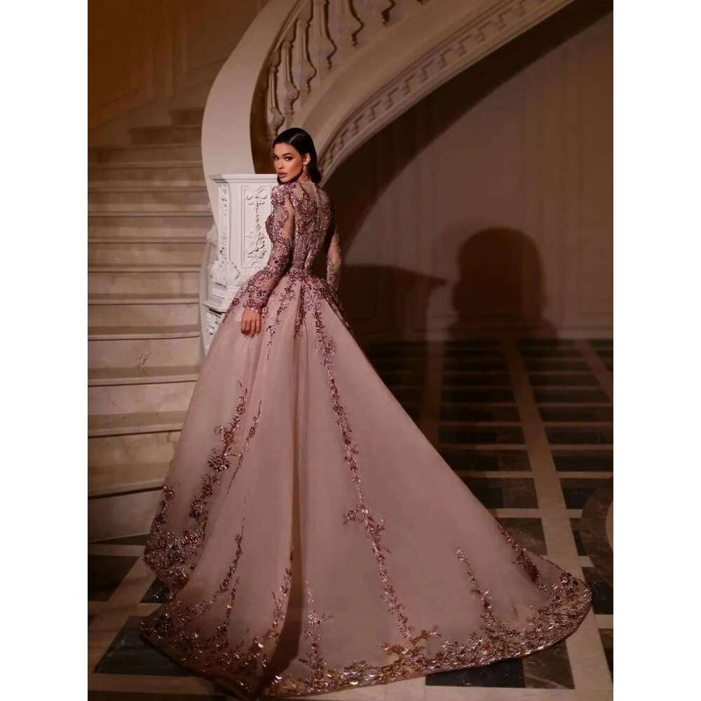 Train Detachable Tail Rhies Prom Shiny Sequins Beads Evening Dress Customized Robe De Mari E