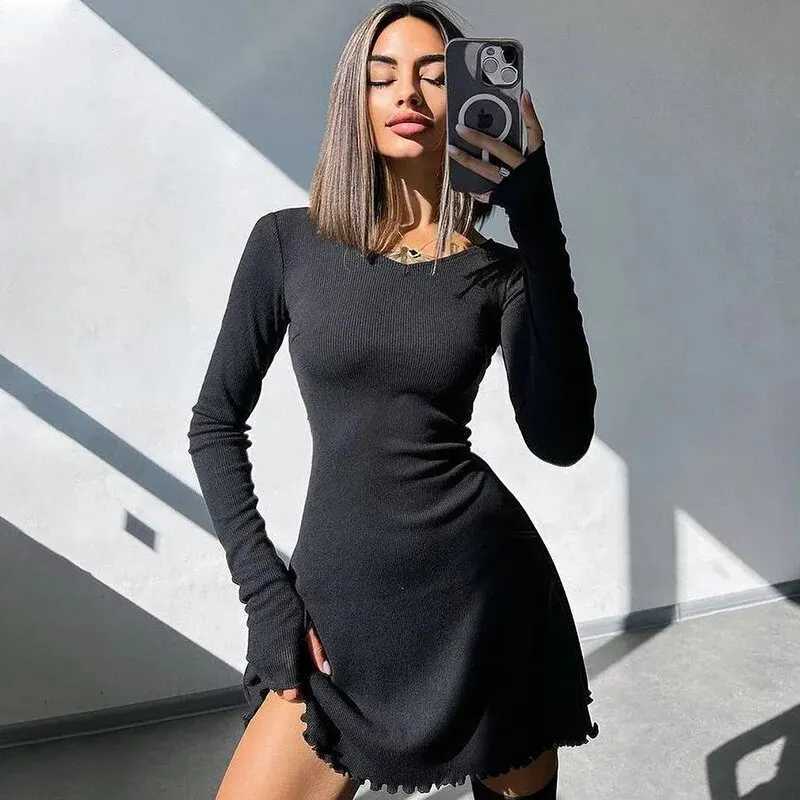 Basic Casual Dresses Dulzura Women 2024 Spring Autumn Fashion Long Slve Knitted Strtwear Bodycon Short Mini Dress Wholesale Items For Business H25217