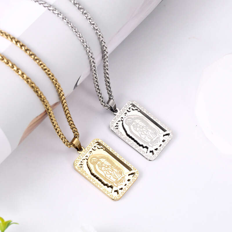 Hot selg stainless steel square Virgin Mary prayer necklace with men's women's medals and hang tags straight