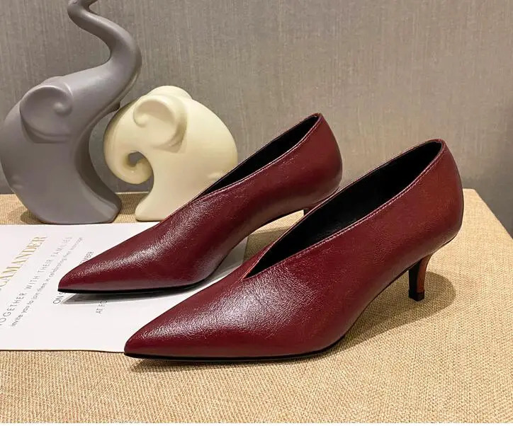 XGRAVITY Sexy Dress Shoes Elegant Chunky High Heeeled Pumps Sexy Pointed Toe Evening Shoes Women Shoes V Cut Shoes 250217