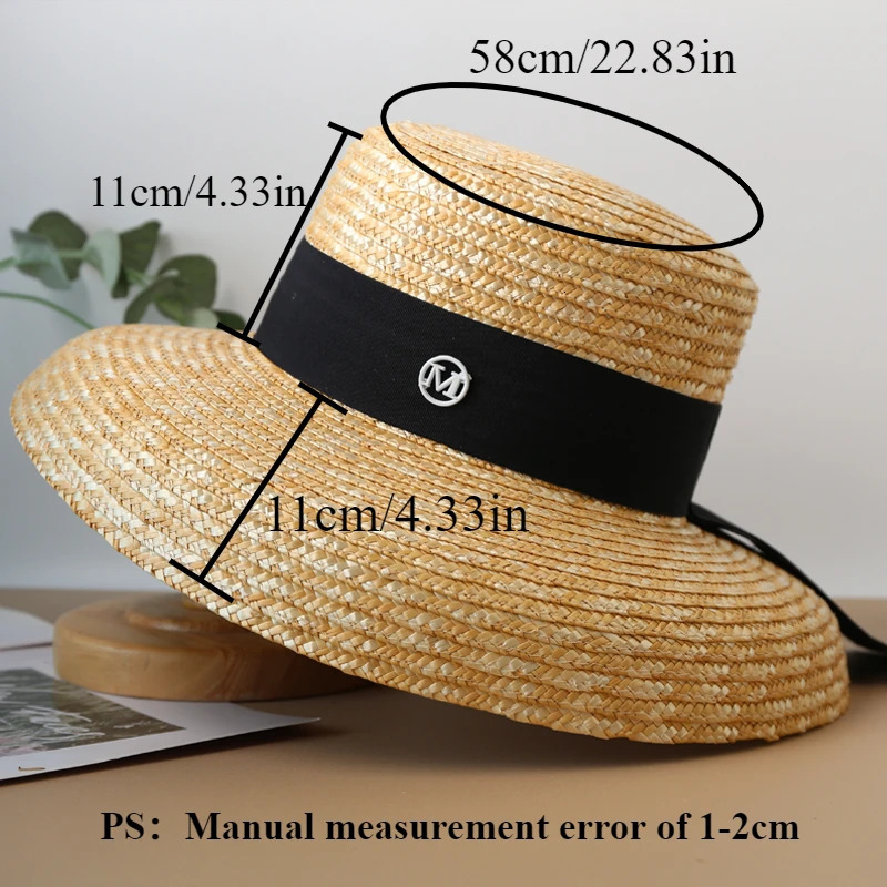Summer Womens Wheat Straw Hat Female Wide Brim Sunshade Panama Lady Classic Flat Webbing Sun Hats Seaside Vacation Beach Hat 250218