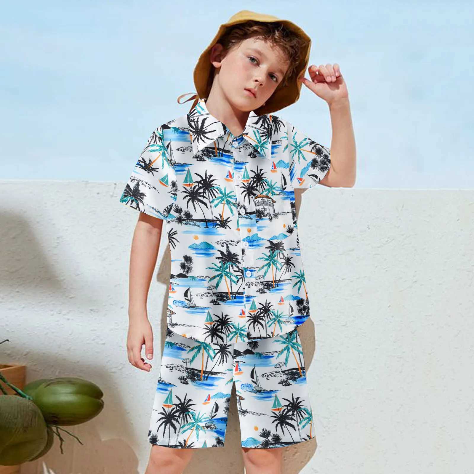 Toddler Boys Girls Short Sleeve Casual Tops Haii Beach Holiday Floral Shirts T Shirt Fashion Round Neck Tracksuits Kids Suits W250218