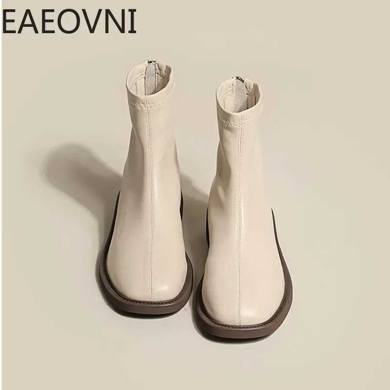 2024 Winter New Women Ankle Boots Fi Soft Leather Ladies Elegant Short Boots Square Low Heel Chelsea ShoesXJ250217