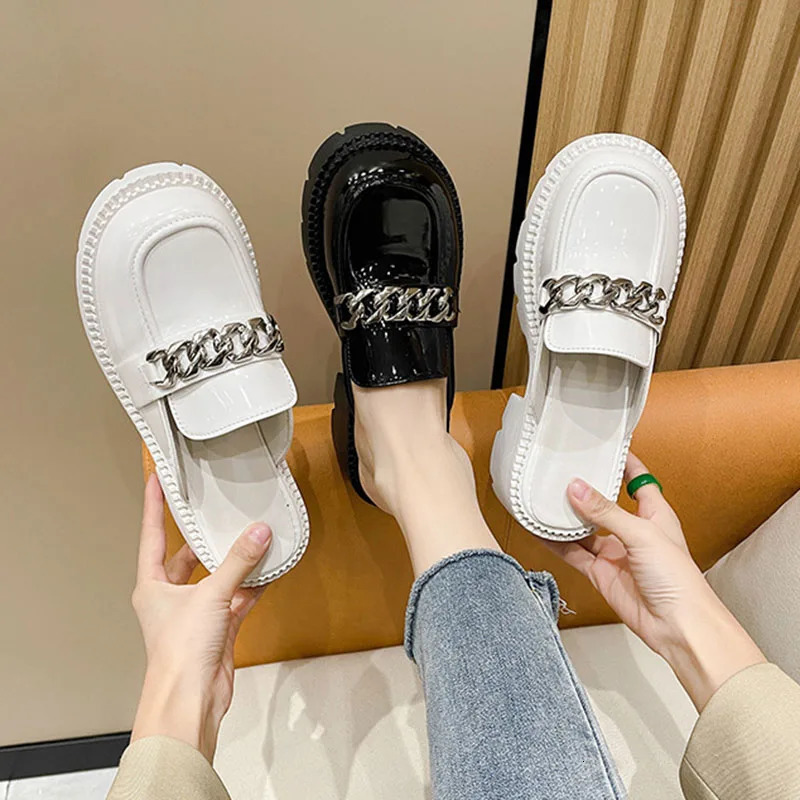 House Slippers Platform Female Shoes Square Heel Slides Fashion Loafers With Cover Toe Women Heels Block High Slides 250213