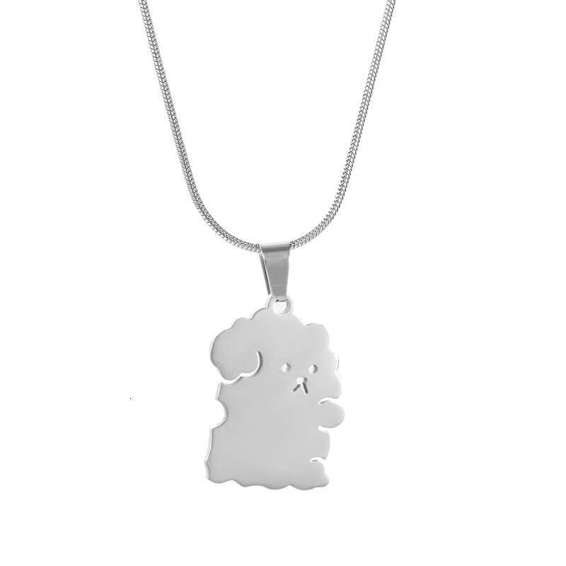 New product splicing style hing kitten, puppy, couple, best friend, cute cartoon men's and women's stainless steel necklace