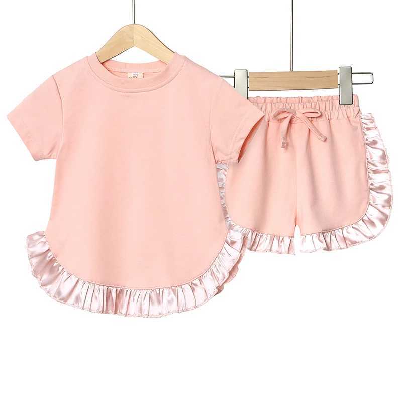 2025 Summer Gils Fashion Set Childrens Solid Short Sleeve Clothing Set Childrens Leisure Set Baby Cute ClothingXJ250410