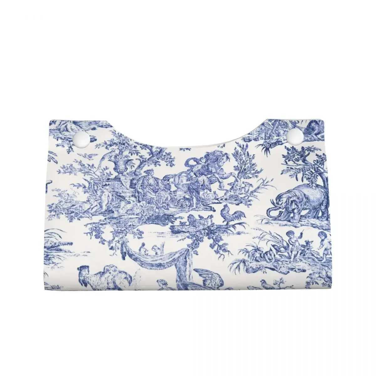 Cust Navy Blue Toile De Jouy Tissue Box Cover Rectangar PU Leather French Countryside Floral Facial Tissues Holder for Car Y250218