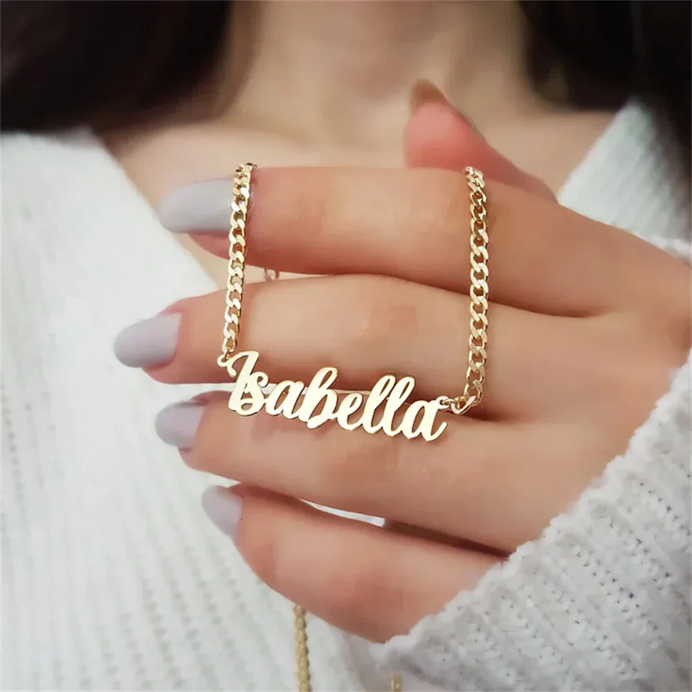 Personalized Name Necklace Custom Pendant Stainless Stee Gold 5mm Cuban Chain Necklaces for Women Men Customized Letter Jewelry 250210