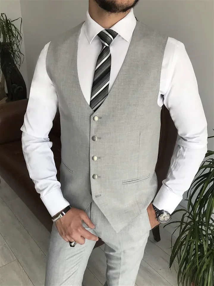 3 pieces of light gray notch lapel single corset mens fashionable formal casual business wedding evening dress jacketvestpants 250213