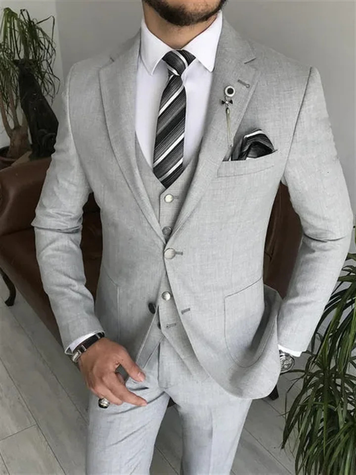 3 pieces of light gray notch lapel single corset mens fashionable formal casual business wedding evening dress jacketvestpants 250213