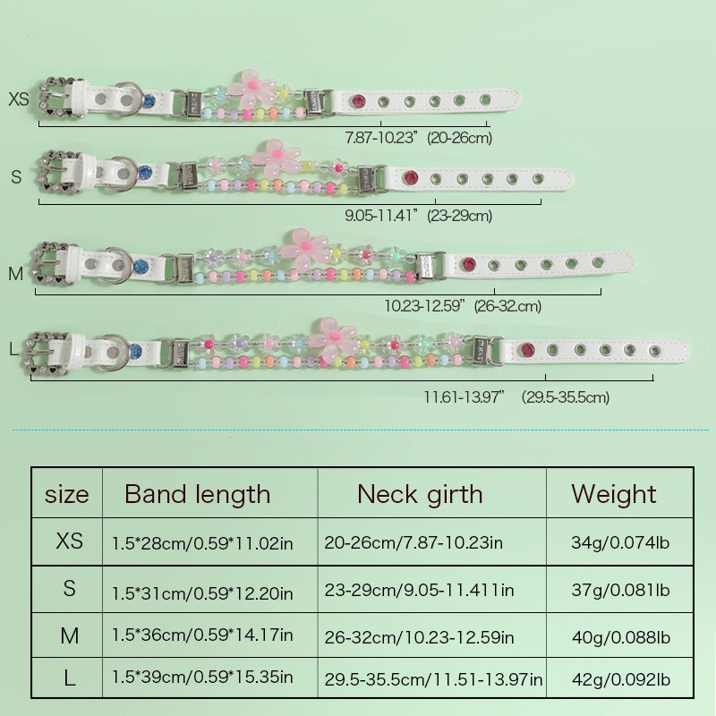 Fashion Dog Leather Collar with Colorful Beads and Small Flowers, Dog Collar Leash Set for Small Medium Dogs, Pet Neck Decoration, Adjustable Dog Acce