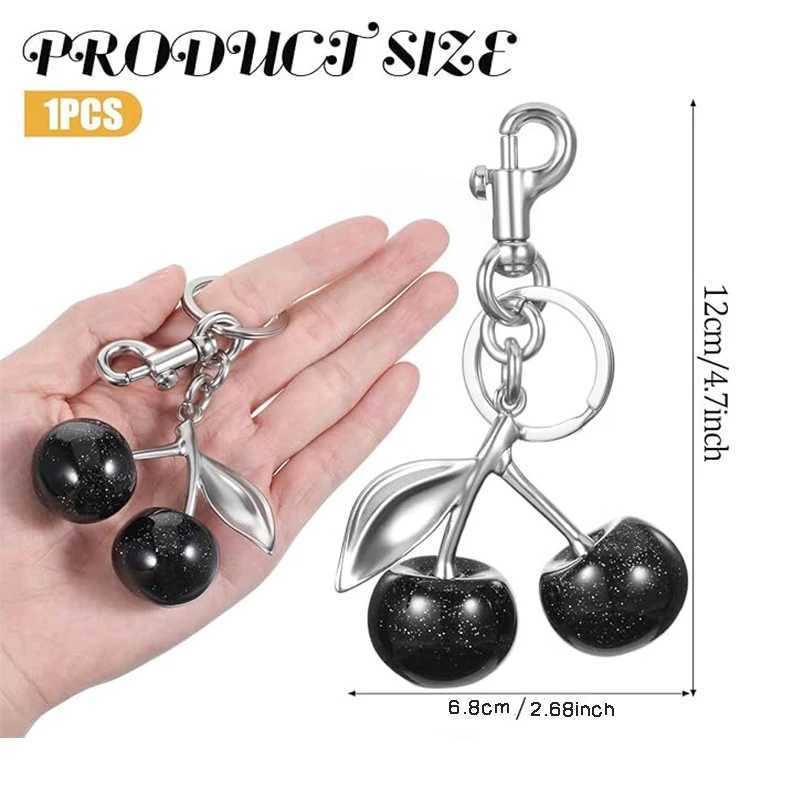 Keychains Lanyards Cherry Bag Charm Black Womens Pendant Sparkling Resin Metal Car Room Keychain Decoration Birhday Wedding Gift H250217