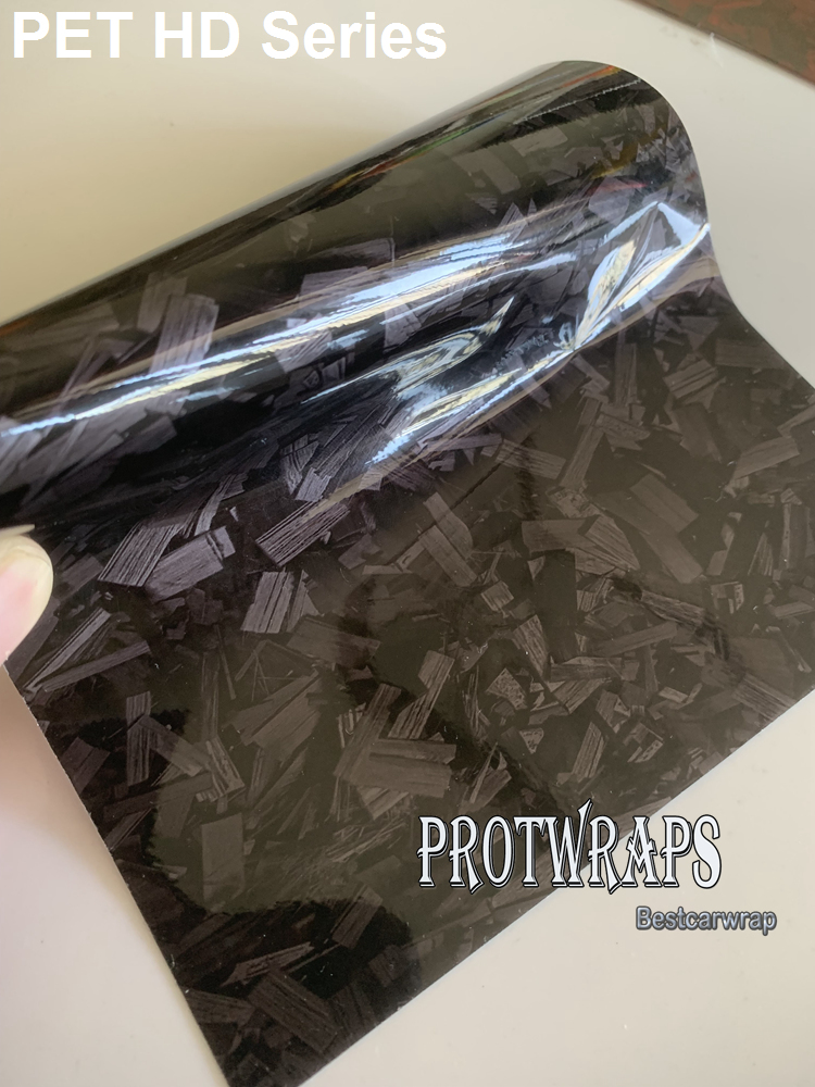 Premium PET HD Forged Carbon Black Vinyl Wrap Sticker Whole Car Wrapping Covering Film With Air Release Initial Low Tack Glue Self Adhesive Foil 1.52x