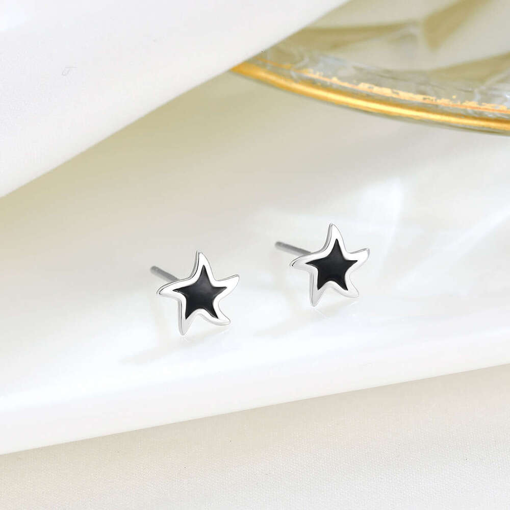 Sterg sier black five pointed star simple versatile ear bone studs, personalized starfish earrings, temperament and fashion accessories