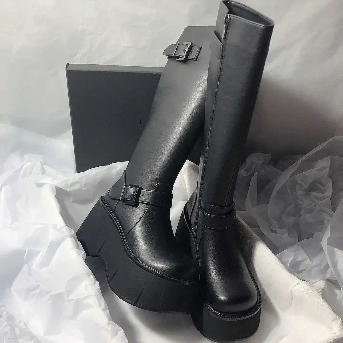 2024 Spring and Autumn Comfortable Waterproof Platform Beautiful Casual Boots Fairy Style Knight Boots Editi Anti slip BootsXJ250217