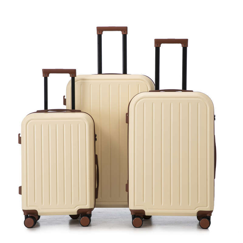 Suitcases 20/24/28in ABS Spinner Wheel Lage Carry on Suitcase with Cup Holder USB Port (Beige)