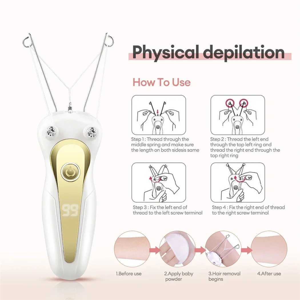 KEMOKO Cotton Thread Epilator Electric Women Facial Hair Remover Defeather Instant Hair Removal Threading Depilation LCD Display Z250218
