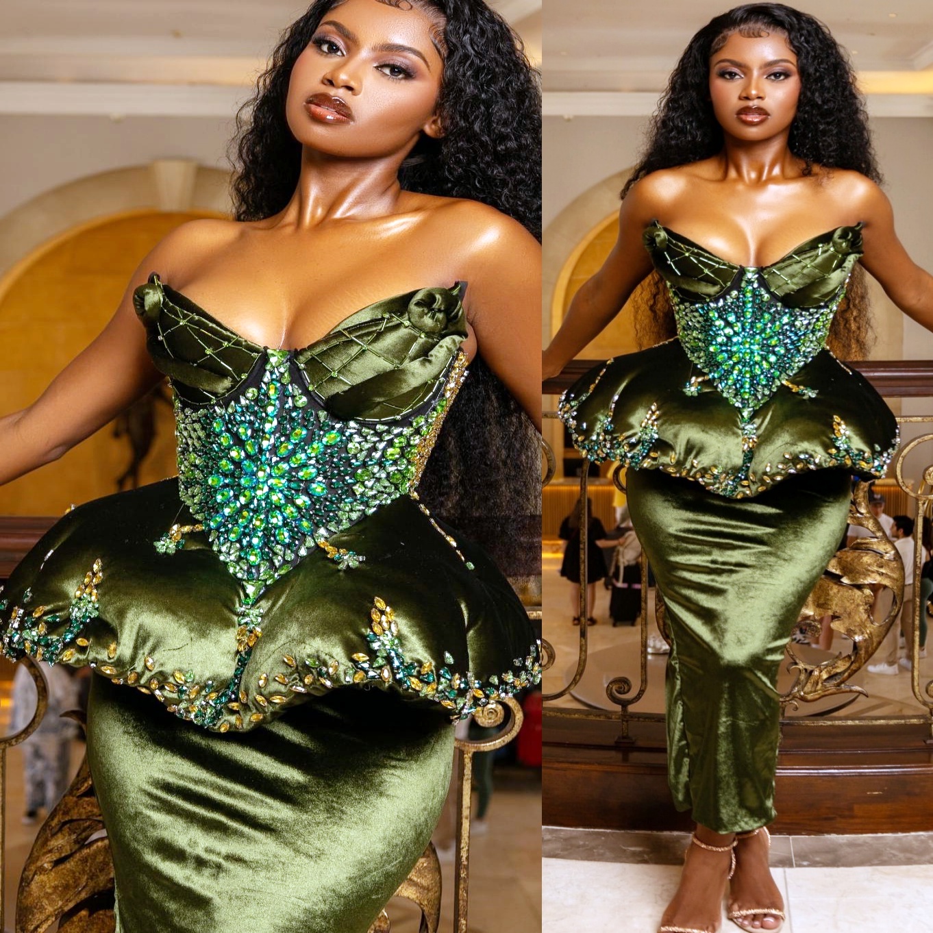 Aso Ebi 2025 Olive Green Mermaid Prom Dresses Beaded Crystals Veet Ankle Length Evening Formal Party Second Reception Birthday Gowns Dress For Special