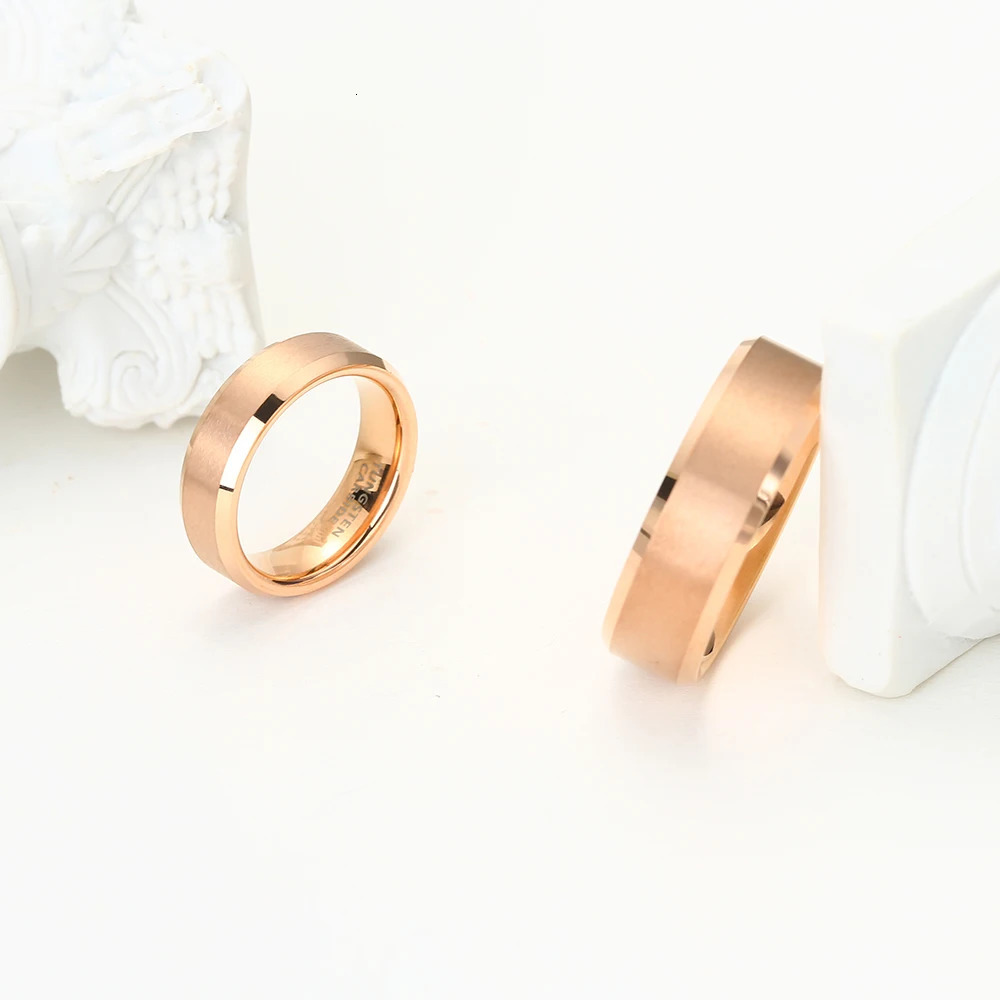 Tungsten Carbide Engagement Rings for Men Women Rose Gold Color Wedding Bands Beveled Edges Matted Finish Comfort Fit 250213
