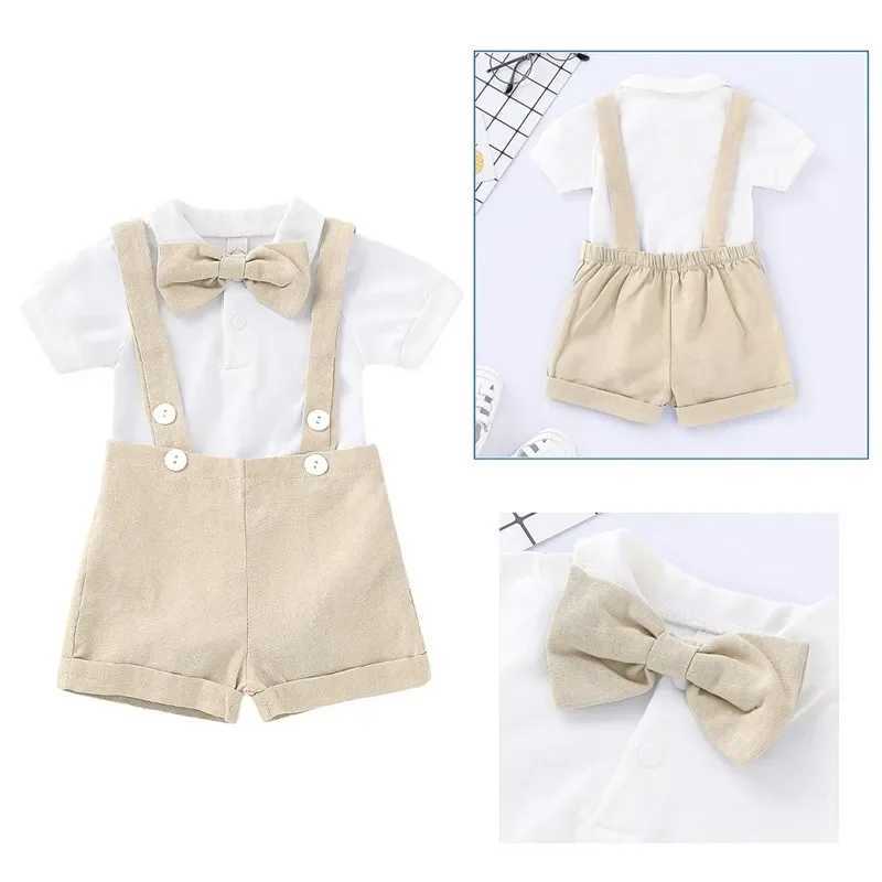 0-2 Years Baby Boy Mini Gentlemen Outfits Wedding For Set Peter Pan Collar Cotton Romper+Suspender Shorts Summer 2PCS Suit W250218