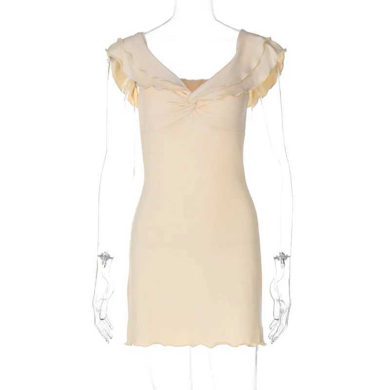 Basic Casual Dresses Lygens Off Teh Shoulder Ruffles Elegant Bodycon Mini Short Dresses Summer Evening Party Ladiese Girls Summer Y2K Casual Clothes H