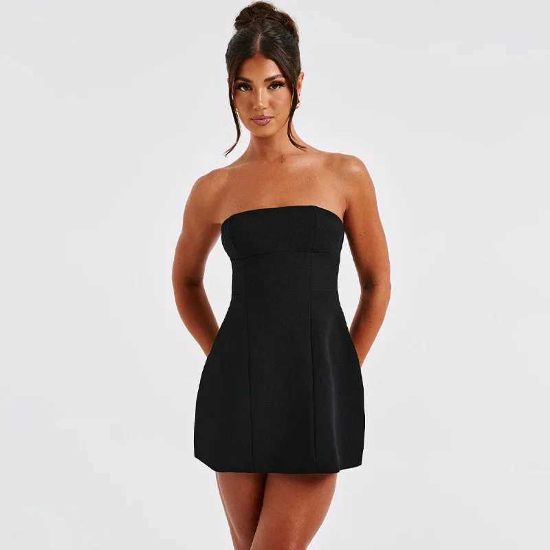 Basic Casual Dresses Lygens Solid Strapless Elegant Evening Mini Short Dress Party Club Fashion Summer Dresses 2024 Ladies Summer Women Clothes H25217